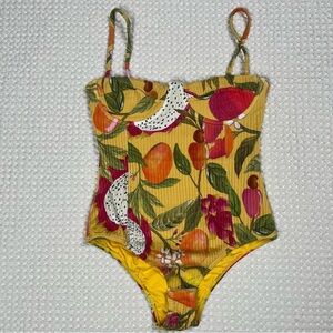 Farm Rio XS Fruits Paradise Yellow One-Piece Swimsuit
